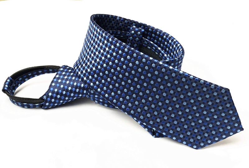 Ctskyte Mens Zipper Tie Skinny Business Wedding Striped Polka Dot Microfiber Pre-tied Necktie (One Size, navy blue dot) - Image 2
